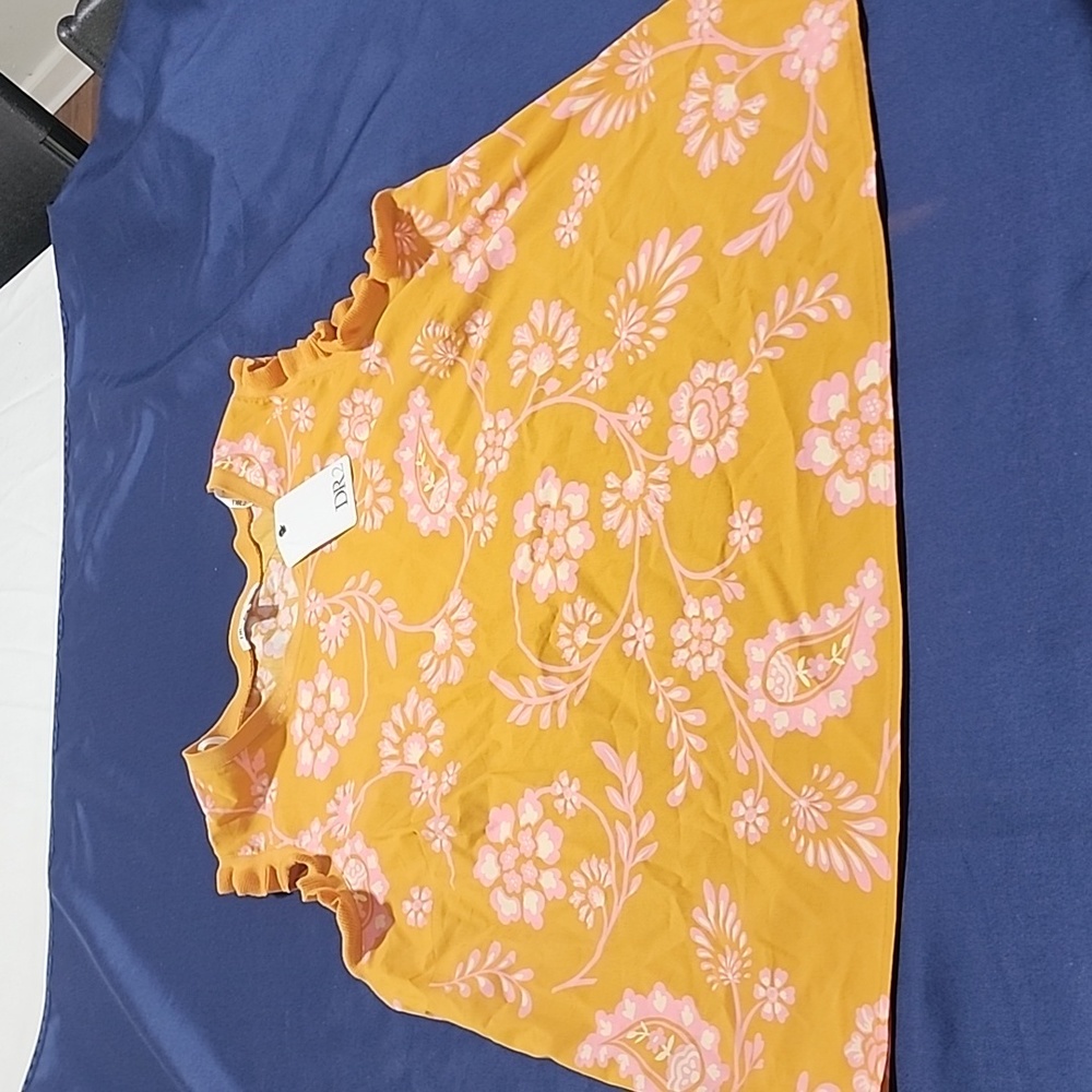 DR2 Yellow Floral Sleeveless Blouse, Size 2x NWT